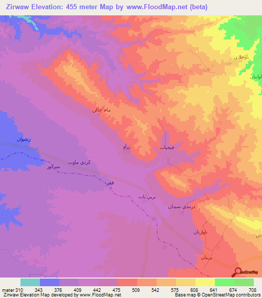 Zirwaw,Iraq Elevation Map