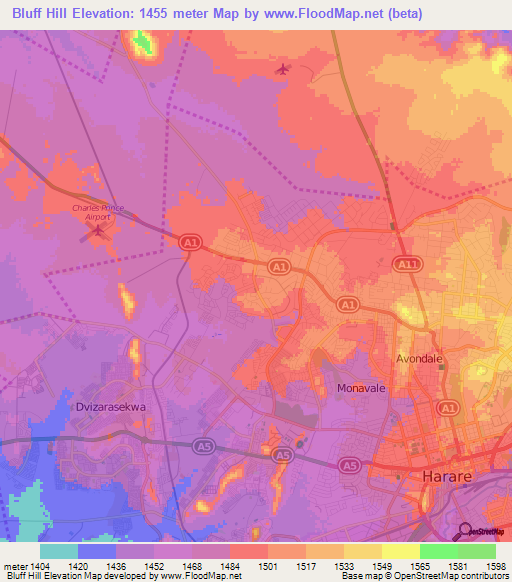 Bluff Hill,Zimbabwe Elevation Map