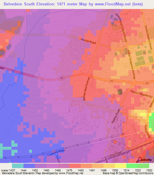 Belvedere South,Zimbabwe Elevation Map