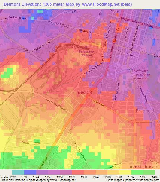 Belmont,Zimbabwe Elevation Map