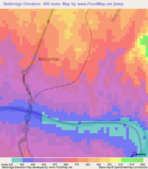 Beitbridge,Zimbabwe Elevation Map