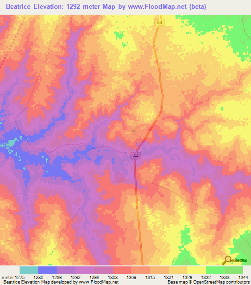 Beatrice,Zimbabwe Elevation Map
