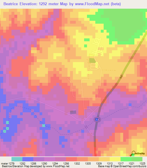 Beatrice,Zimbabwe Elevation Map