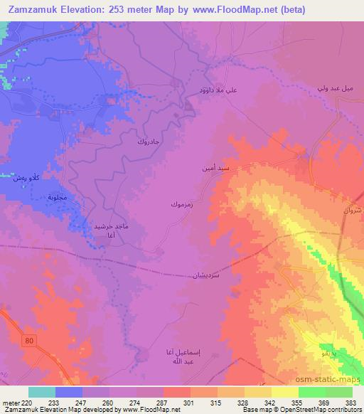 Zamzamuk,Iraq Elevation Map