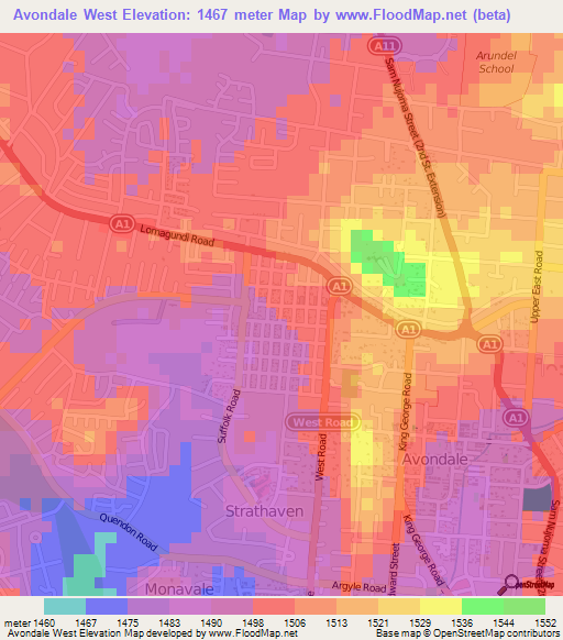 Avondale West,Zimbabwe Elevation Map