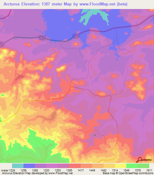 Arcturus,Zimbabwe Elevation Map