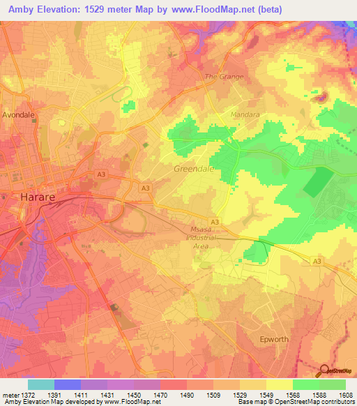 Amby,Zimbabwe Elevation Map