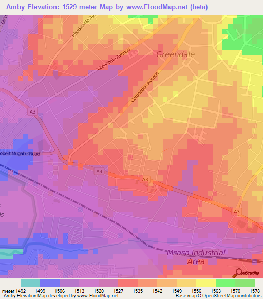 Amby,Zimbabwe Elevation Map