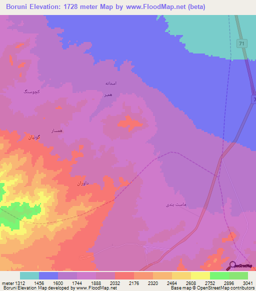 Boruni,Iran Elevation Map