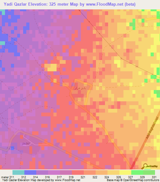 Yadi Qazlar,Iraq Elevation Map