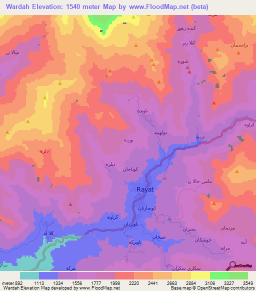Wardah,Iraq Elevation Map