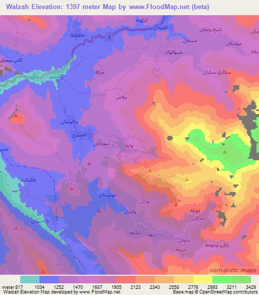 Walzah,Iraq Elevation Map