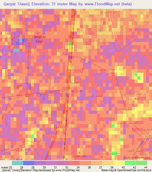 Qaryat `Uwarij,Iraq Elevation Map