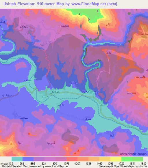Ushtah,Iraq Elevation Map