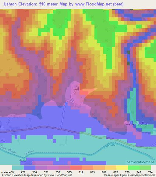 Ushtah,Iraq Elevation Map