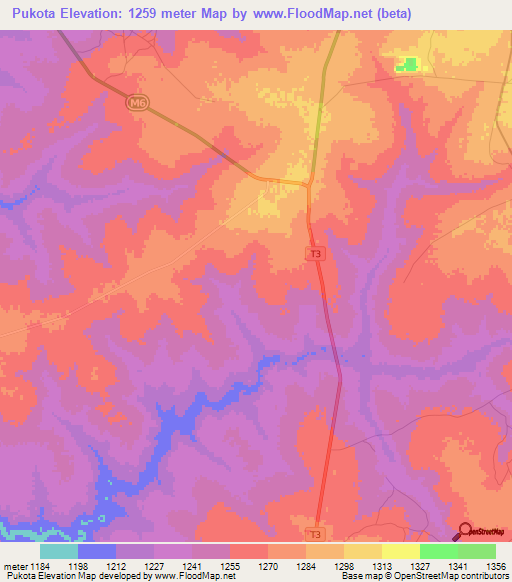 Pukota,Zambia Elevation Map