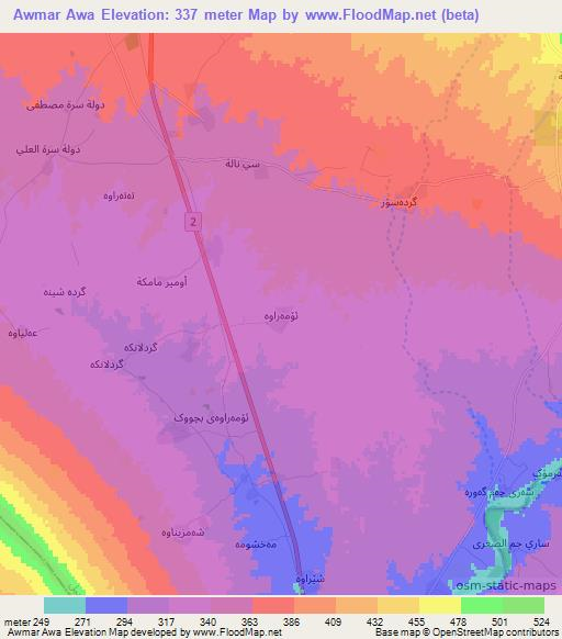Awmar Awa,Iraq Elevation Map