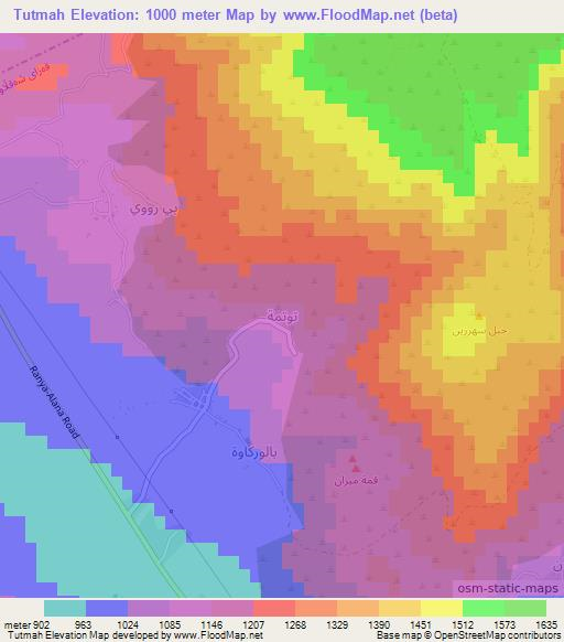 Tutmah,Iraq Elevation Map
