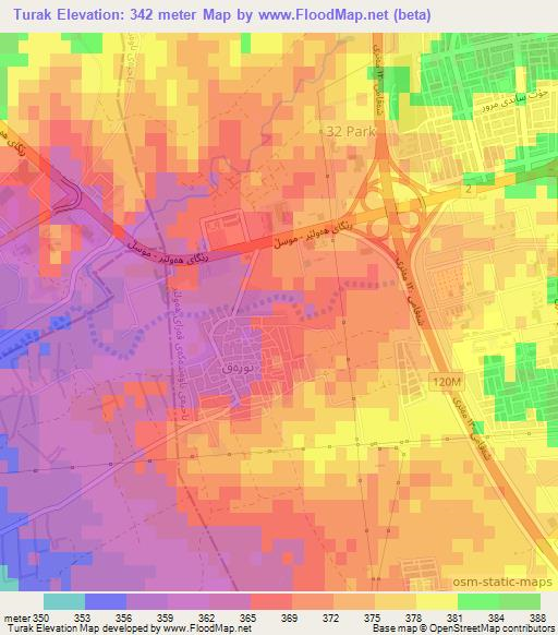 Turak,Iraq Elevation Map