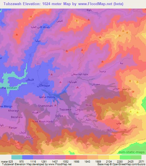 Tubzawah,Iraq Elevation Map
