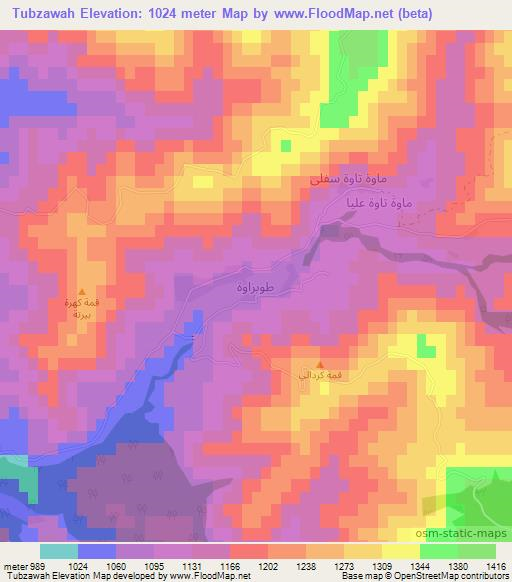 Tubzawah,Iraq Elevation Map