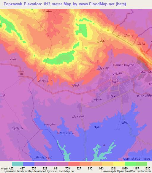 Topzawah,Iraq Elevation Map