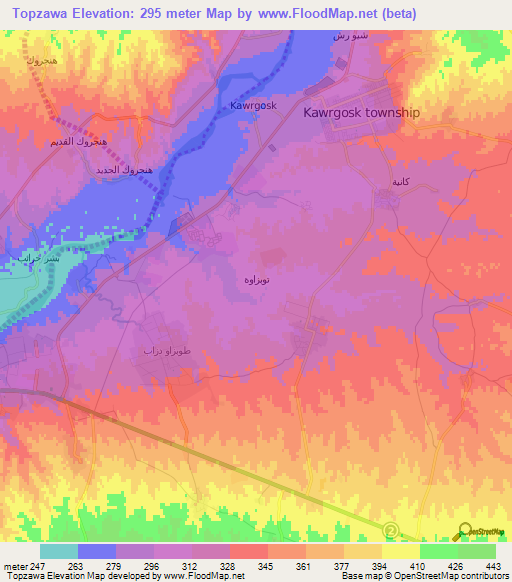 Topzawa,Iraq Elevation Map