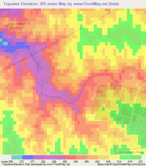 Topzawa,Iraq Elevation Map