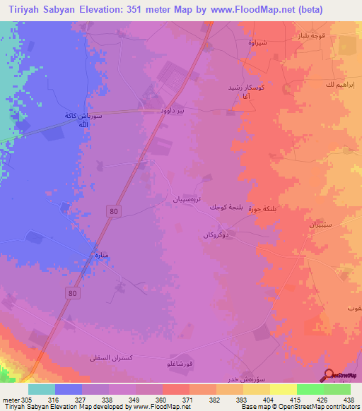 Tiriyah Sabyan,Iraq Elevation Map