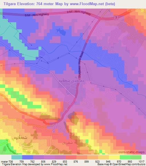 Tilgara,Iraq Elevation Map