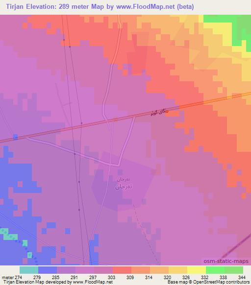 Tirjan,Iraq Elevation Map