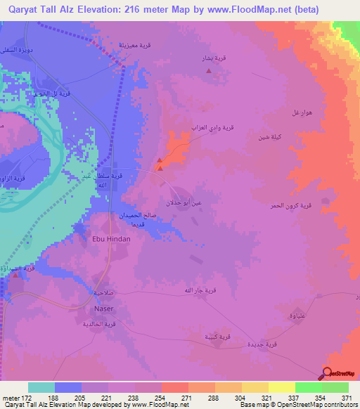Qaryat Tall Alz,Iraq Elevation Map