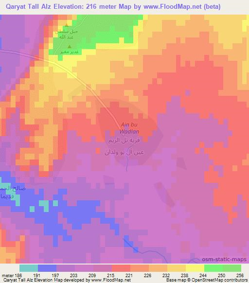 Qaryat Tall Alz,Iraq Elevation Map
