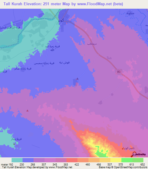 Tall Kurah,Iraq Elevation Map