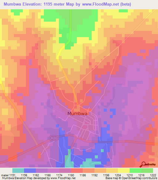 Mumbwa,Zambia Elevation Map