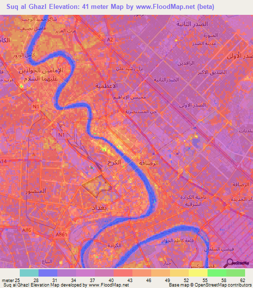 Suq al Ghazl,Iraq Elevation Map