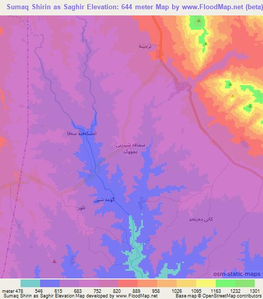 Sumaq Shirin as Saghir,Iraq Elevation Map