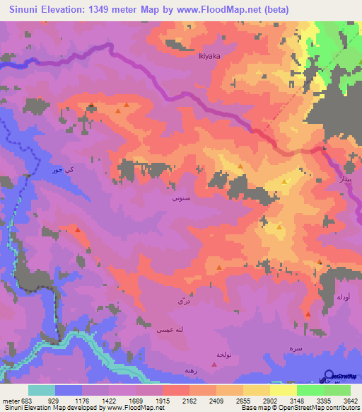 Sinuni,Iraq Elevation Map
