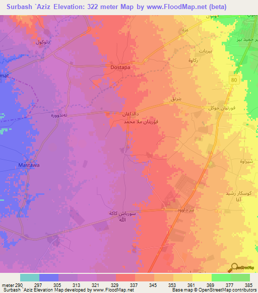 Surbash `Aziz,Iraq Elevation Map