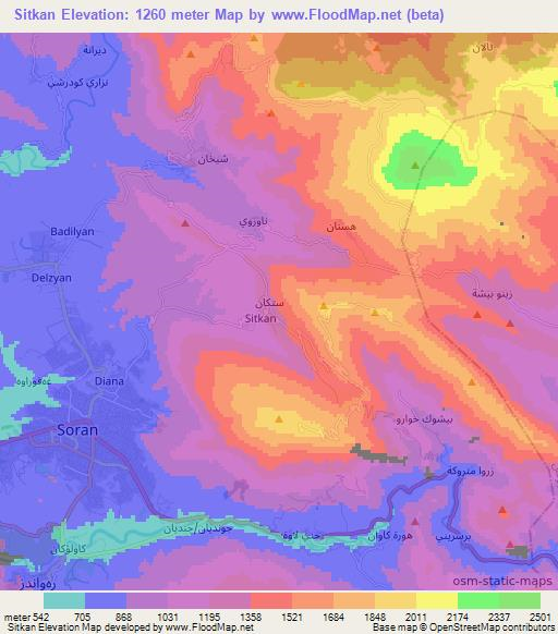 Sitkan,Iraq Elevation Map