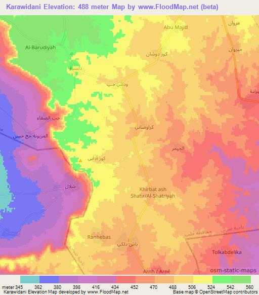 Karawidani,Syria Elevation Map