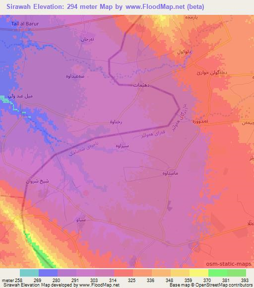 Sirawah,Iraq Elevation Map