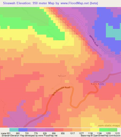 Sinawah,Iraq Elevation Map