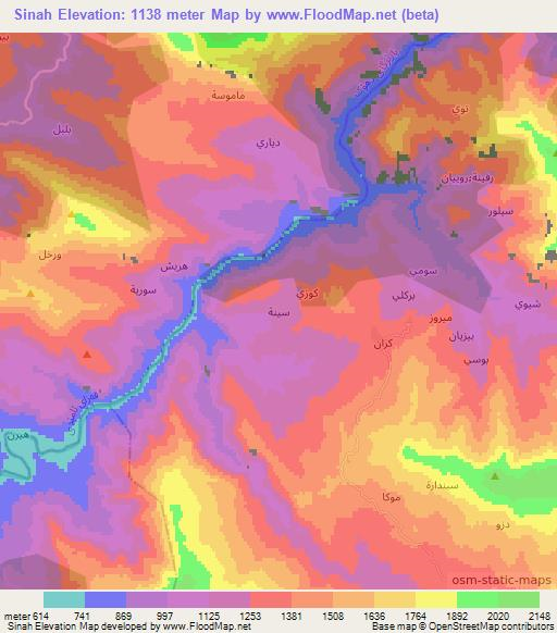 Sinah,Iraq Elevation Map
