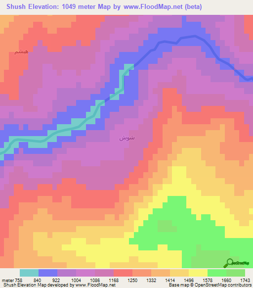 Shush,Iraq Elevation Map
