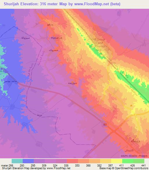 Shurijah,Iraq Elevation Map