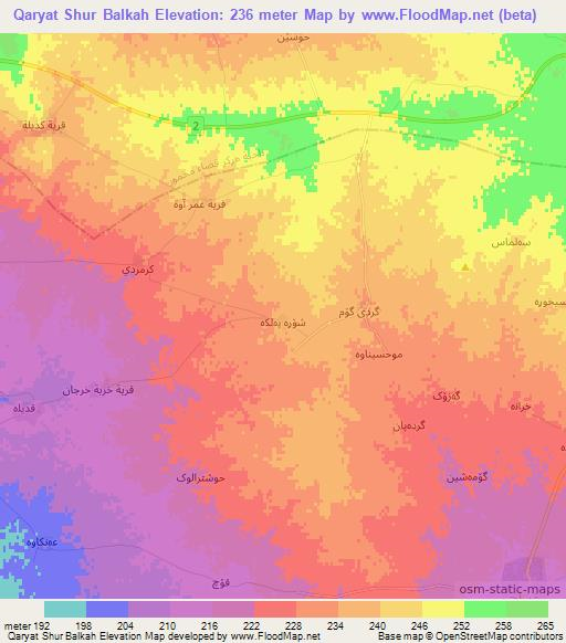 Qaryat Shur Balkah,Iraq Elevation Map