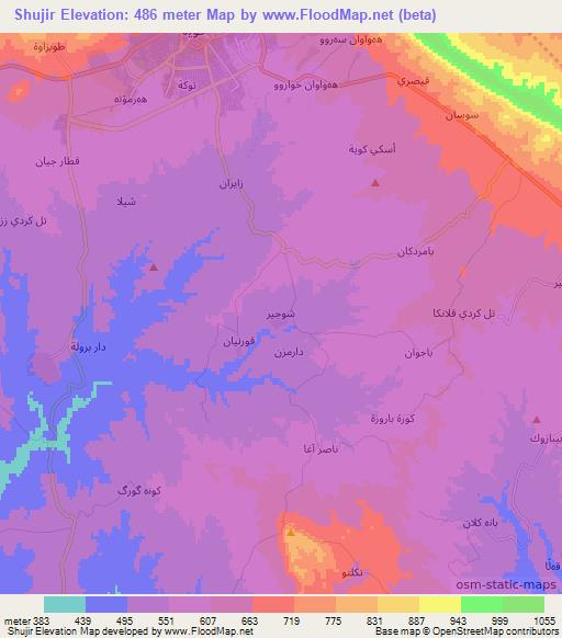 Shujir,Iraq Elevation Map