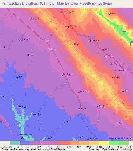 Shiwashan,Iraq Elevation Map