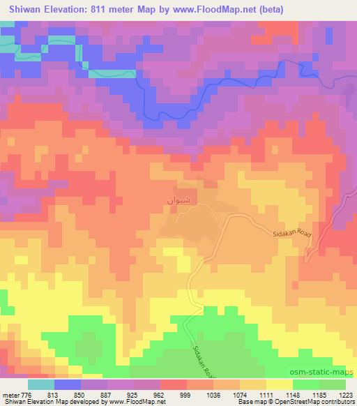 Shiwan,Iraq Elevation Map